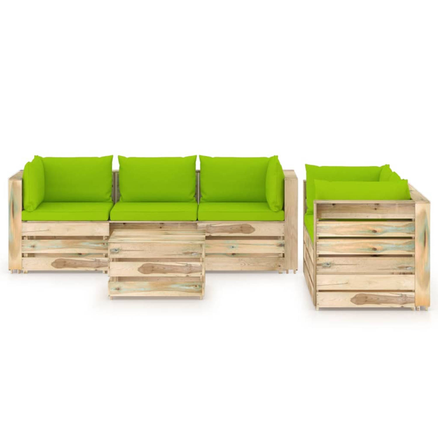 The Living Store 6-delige Loungeset met kussens groen geïmpregneerd hout - Tuinset