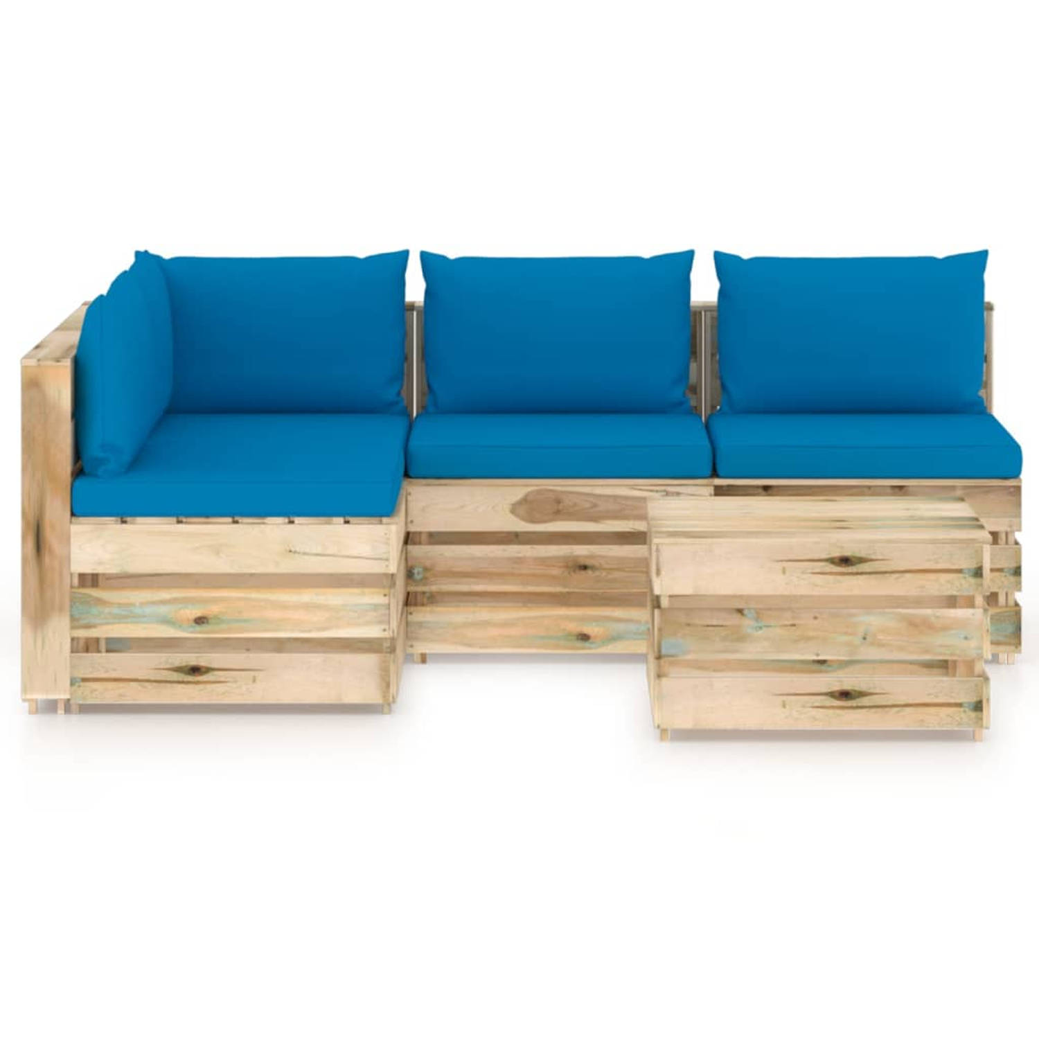 The Living Store Pallet Loungeset - Grenenhout - 69 x 70 x 66 cm - Lichtblauw kussen