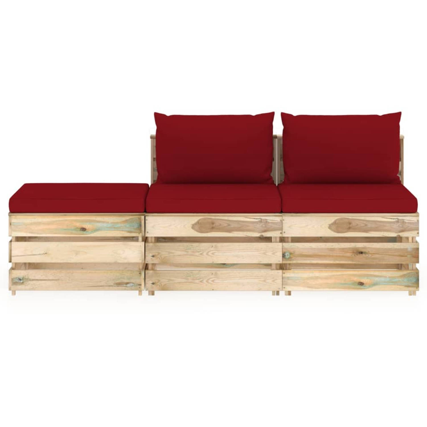 The Living Store 3-delige Loungeset met kussens groen geïmpregneerd hout - Tuinset
