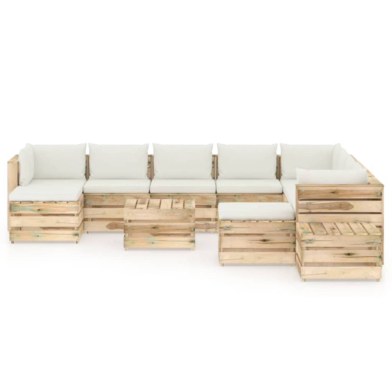 The Living Store 12-delige Loungeset met kussens groen geïmpregneerd hout - Tuinset