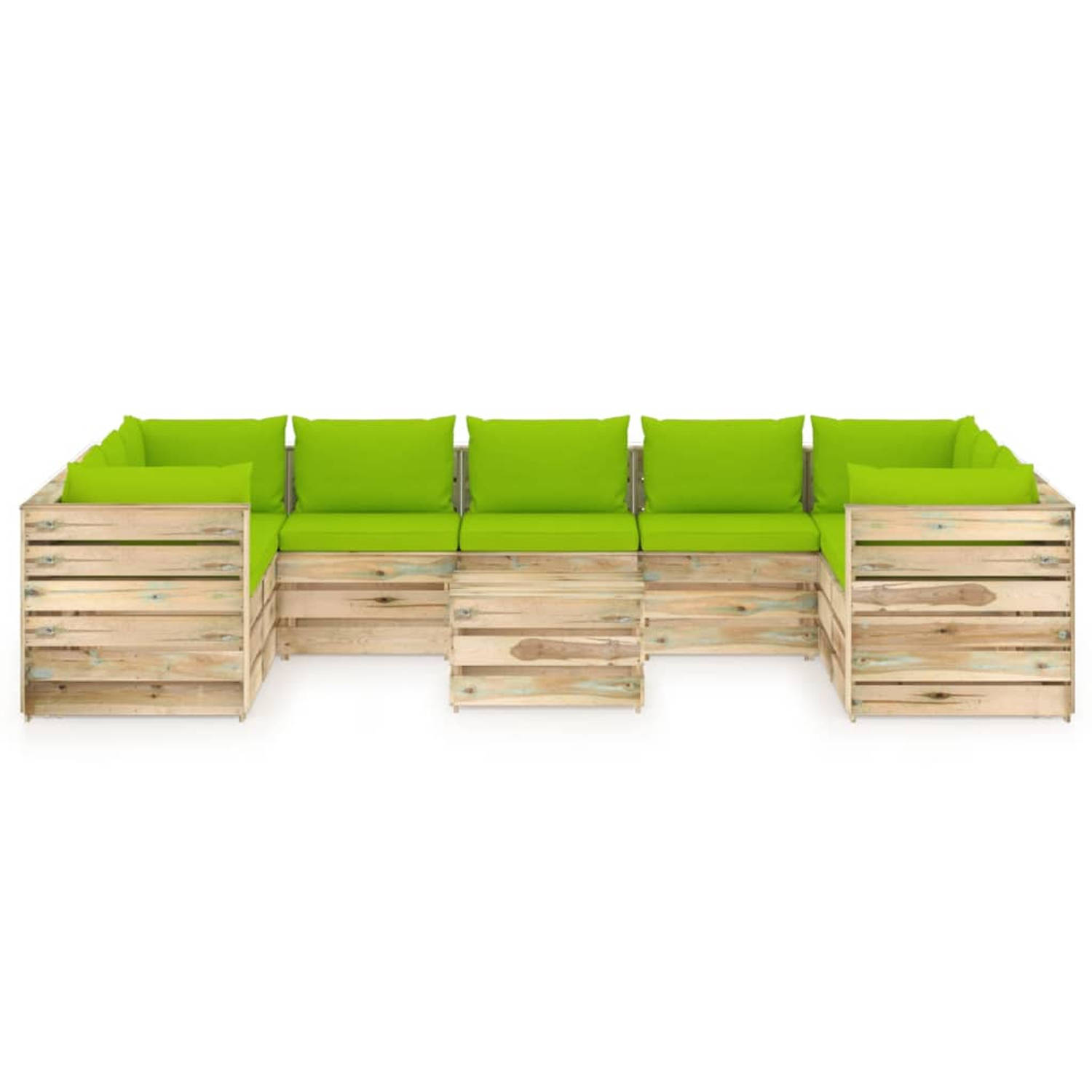 The Living Store Pallet Loungeset - Grenenhout - Helder Groen Kussen - 69x70x66 cm - Modulair Design