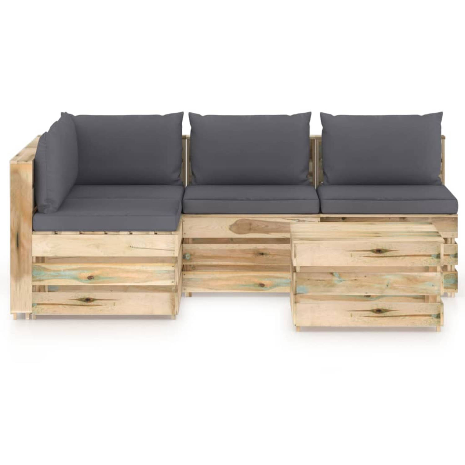 The Living Store Pallet Loungeset - Grenenhout - 69x70x66 cm - Antraciet kussen - Montage vereist