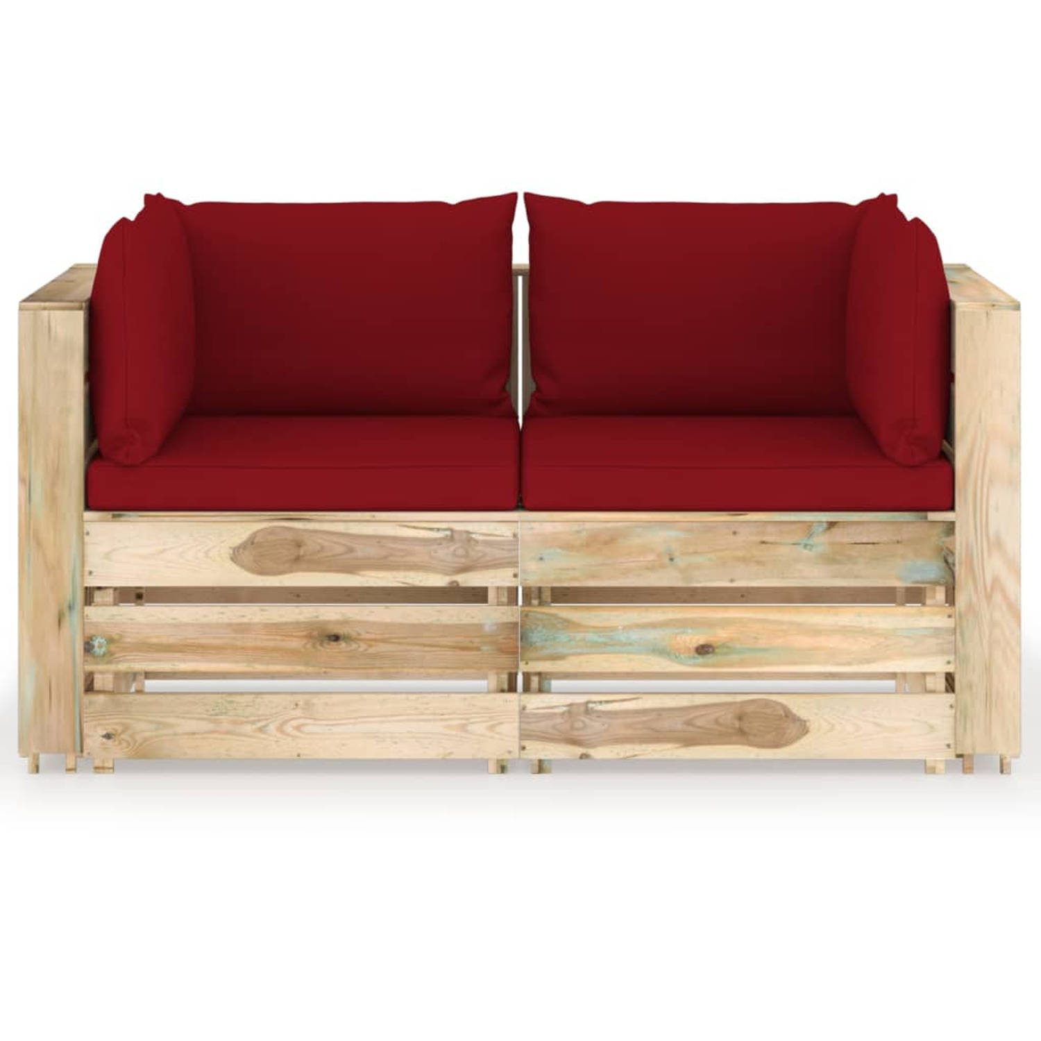 The Living Store Hoekbank Palletmeubel - 69 x 70 x 66 cm - Grenenhout - Wijnrode Kussens