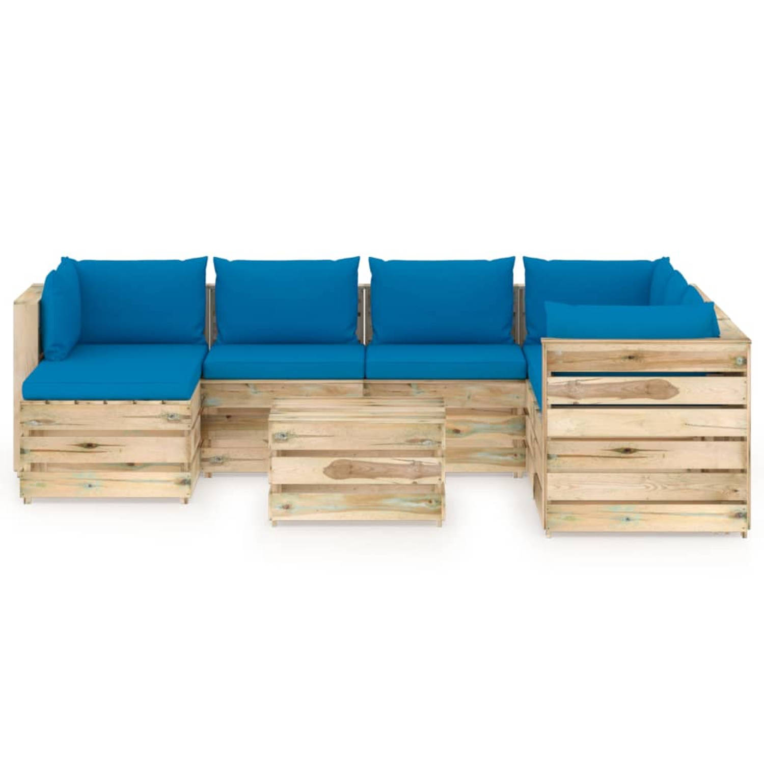The Living Store Pallet Loungeset - Hoekbank Middenbank Tafel - 60 x 70 x 66cm - Lichtblauw
