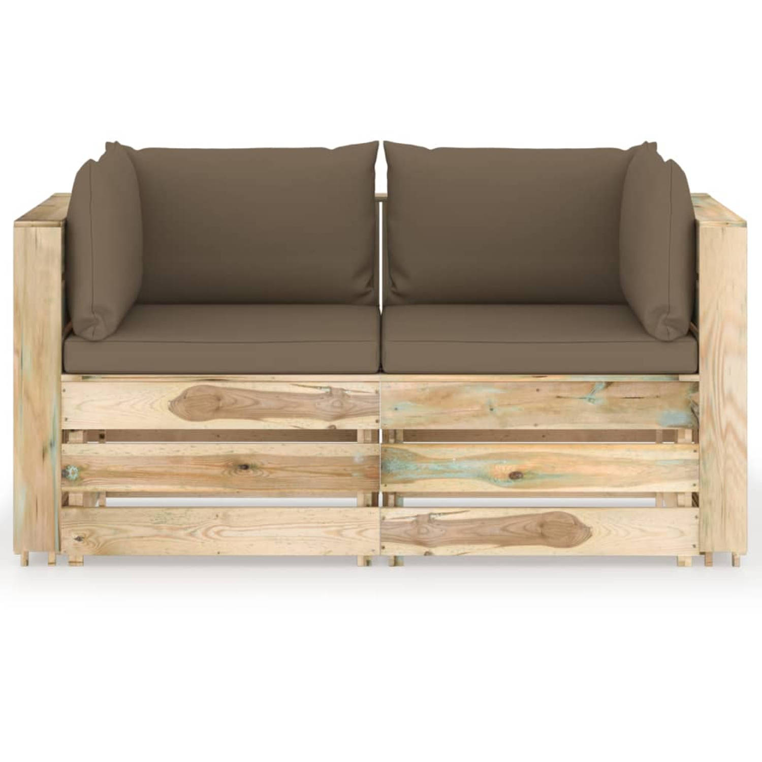 The Living Store Palletbank - hoekbank - grenenhout - 69 x 70 x 66 cm - taupe kussen