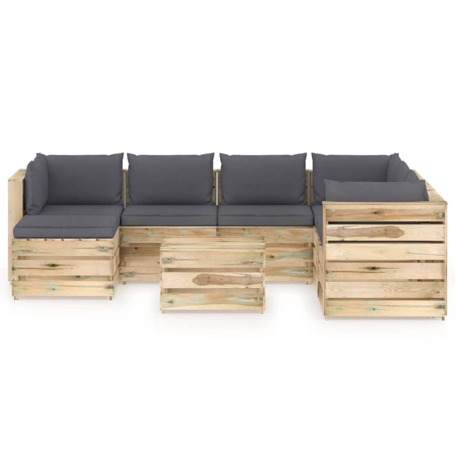 The Living Store Pallet loungeset - Grenenhout - Antraciet - 69x70x66 cm - Stof (100% polyester) - Montage vereist