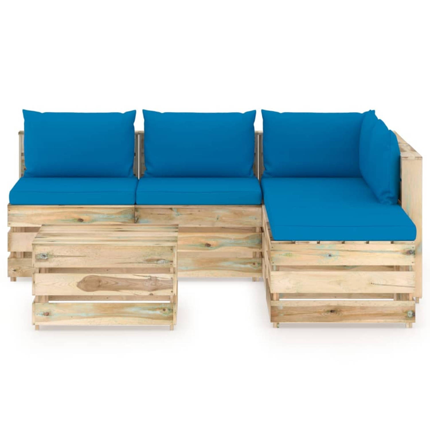 The Living Store 6-delige Loungeset met kussens groen geïmpregneerd hout - Tuinset