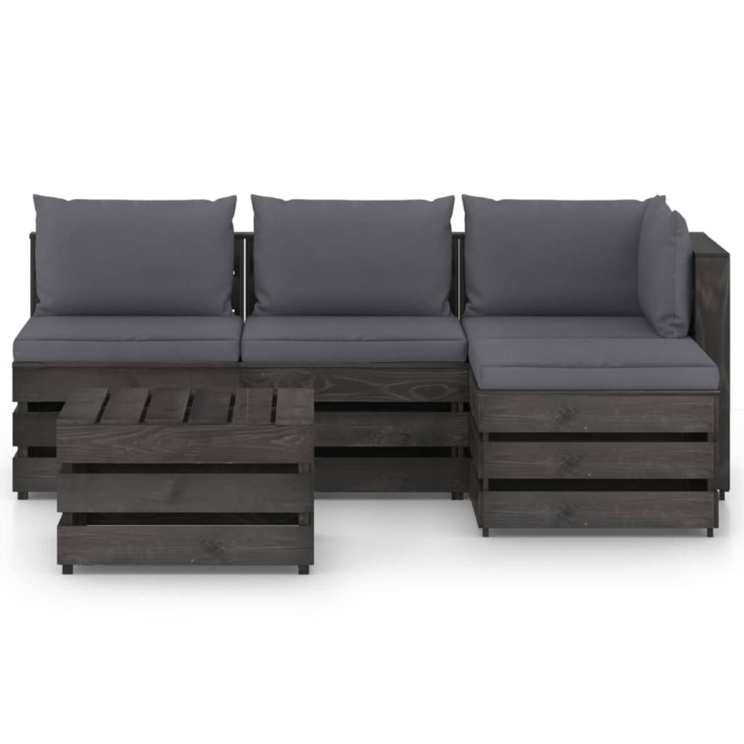 The Living Store Loungeset Pallet Grenenhout - Modulair - 69x70x66 cm - Antraciet