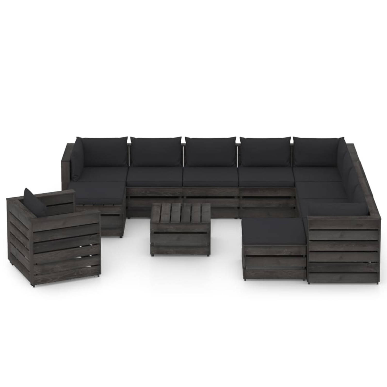 The Living Store Pallet Loungeset - Houten - 69 x 70 x 66 cm - Grenenhout - Grijs Geïmpregneerd