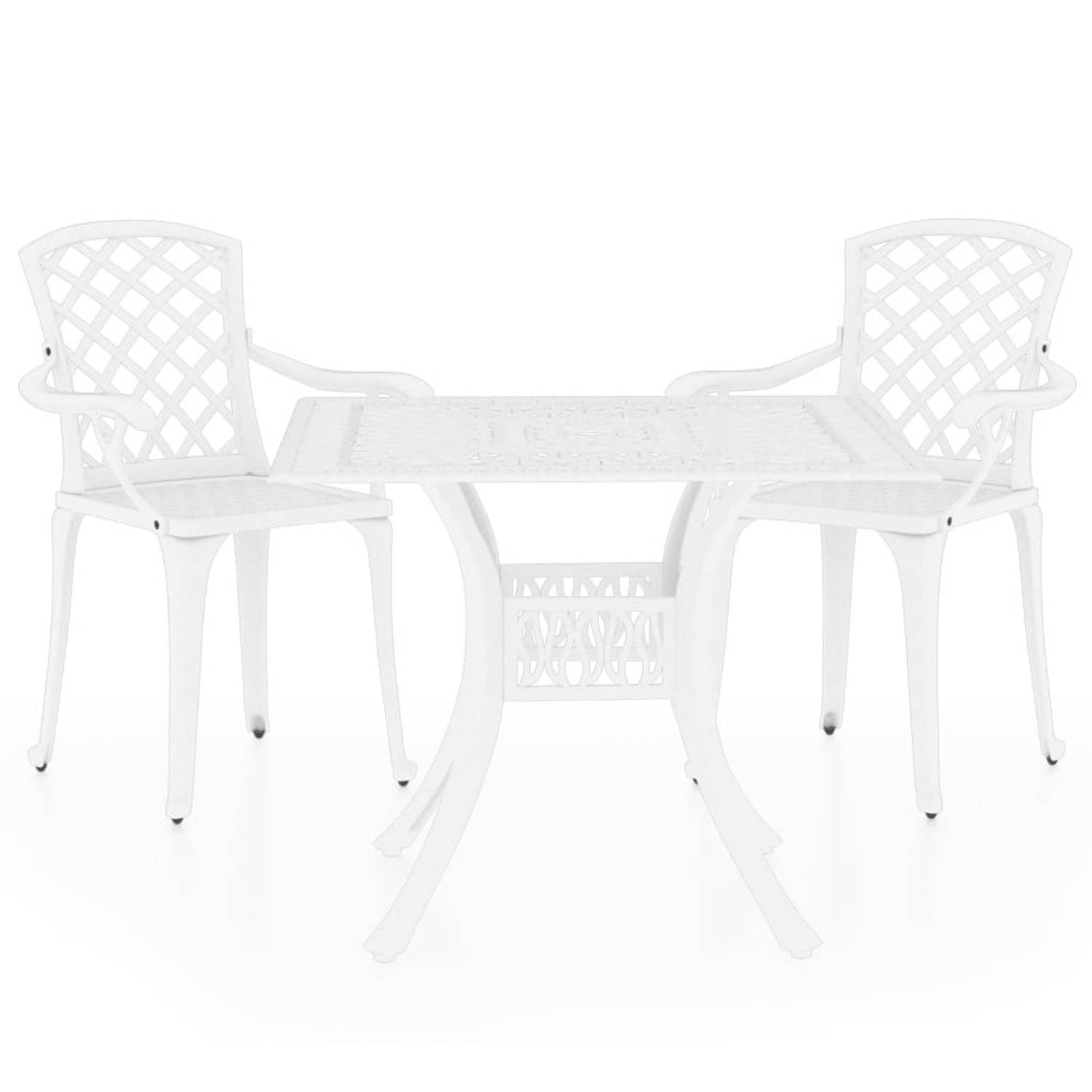 The Living Store Bistroset - Gietaluminium - Wit - 61x60x93 cm stoel - 90x90x73 cm tafel