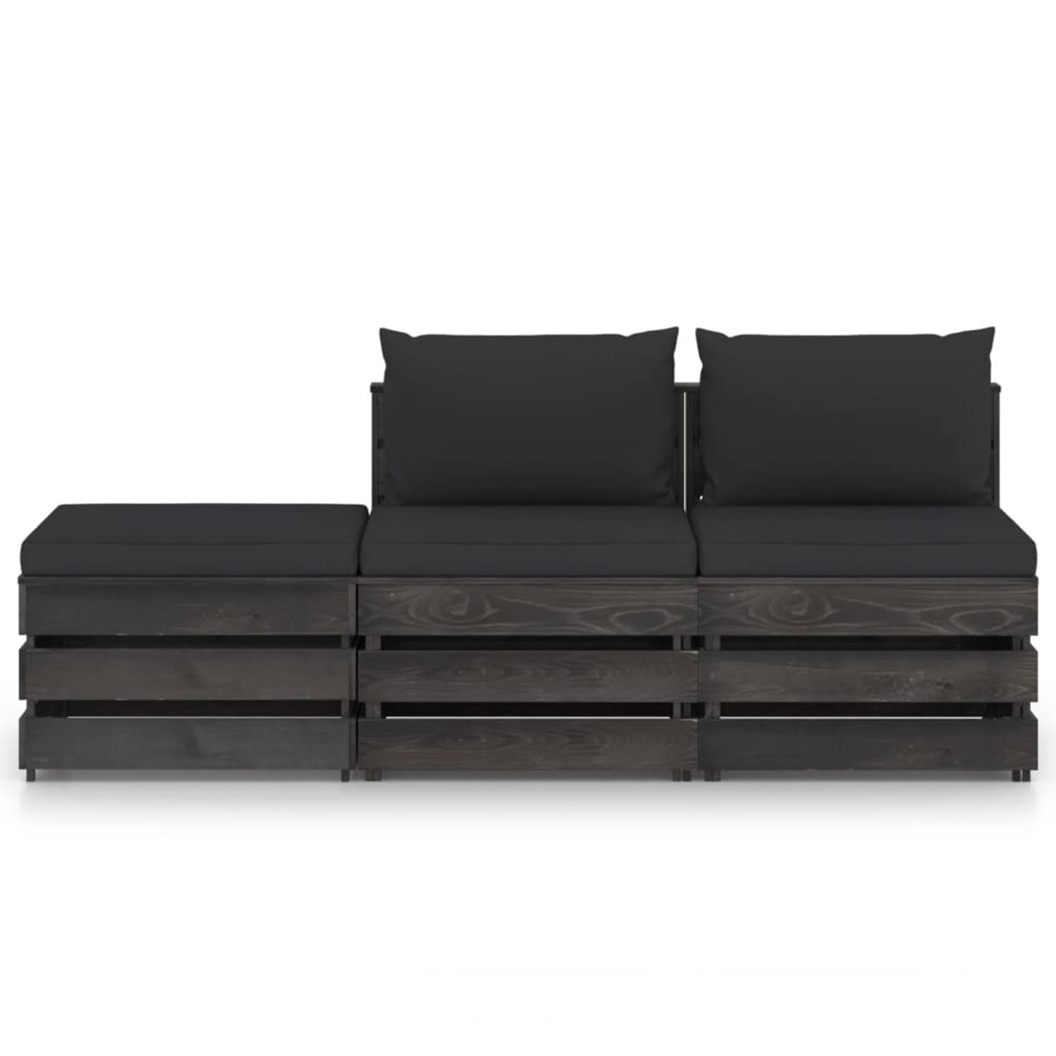 The Living Store 3-delige Loungeset met kussens grijs geïmpregneerd hout - Tuinset