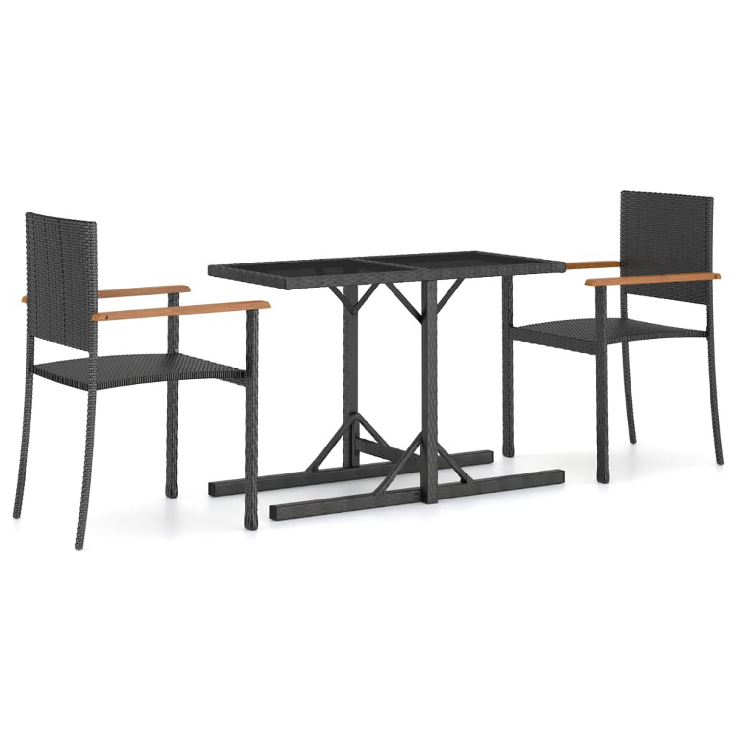 The Living Store Tuinset - Rattan/Staal - Zwart/Bruin - 110 x 53 x 72 cm - Inclusief tafel en 2 stoelen