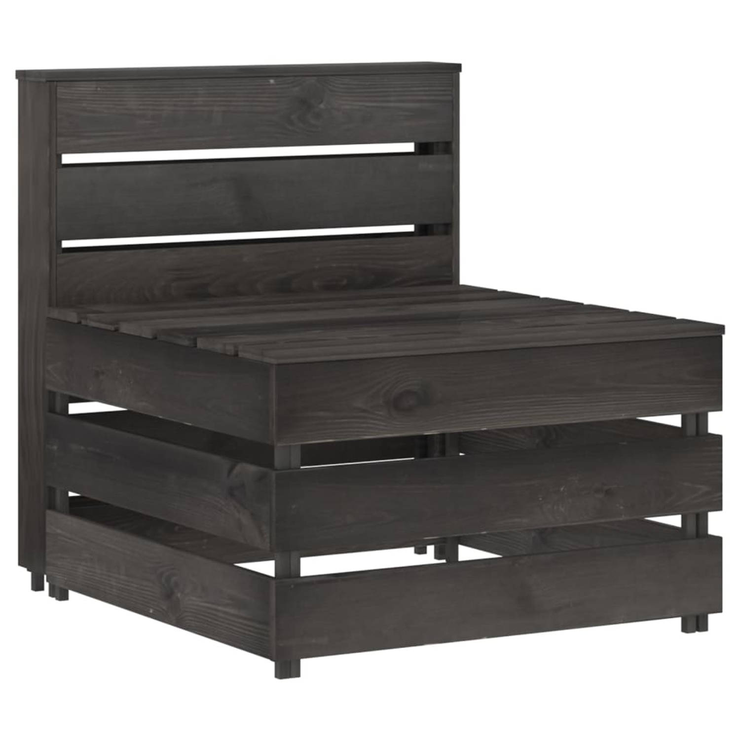 The Living Store Pallet Loungeset - Grenenhout - Grijs geïmpregneerd - Hoekbank- 69 x 70 x 66 cm - Middenbank- 60 x 70 x 66 cm - Tafel/voetenbank- 60 x 62 x 37 cm - Eenzitsbank- 77