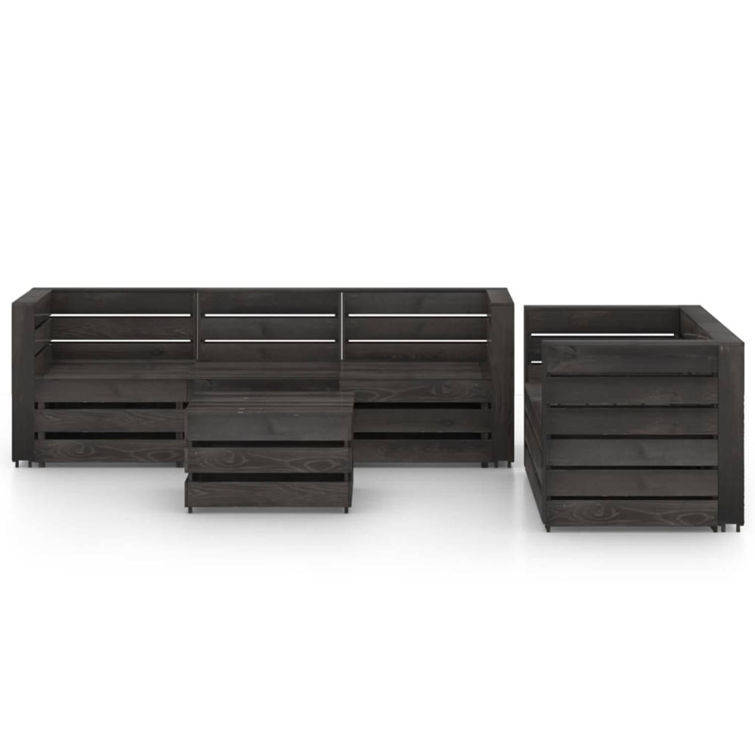 The Living Store Pallet Loungeset - Grenenhout - Grijs geïmpregneerd - Hoekbank 69x70x66cm - Middenbank 60x70x66cm - Tafel/Voetenbank 60x62x37cm