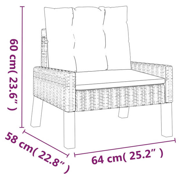 vidaXL 4-delige Loungeset met kussens poly rattan en massief hout