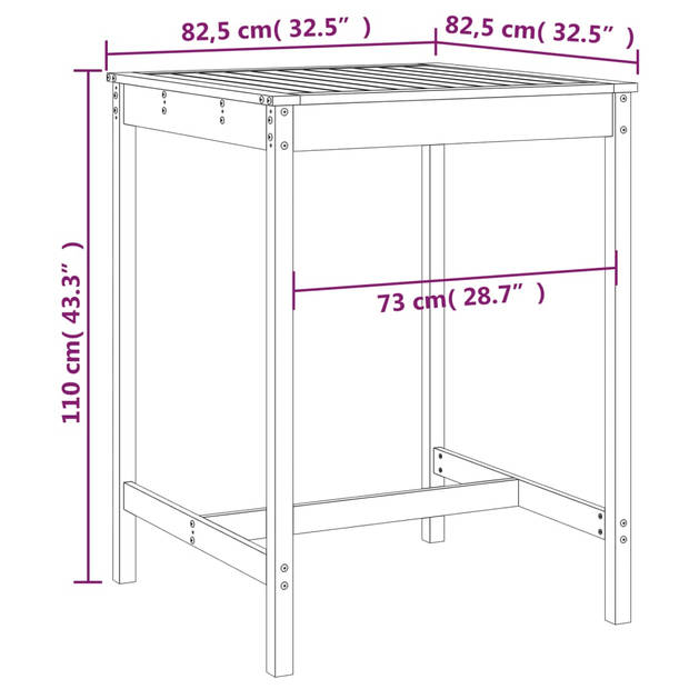The Living Store Tuintafel - Grenenhout - 82.5 x 82.5 x 110 cm - Stabiel frame - Stevig tafelblad - Breed toepasbaar