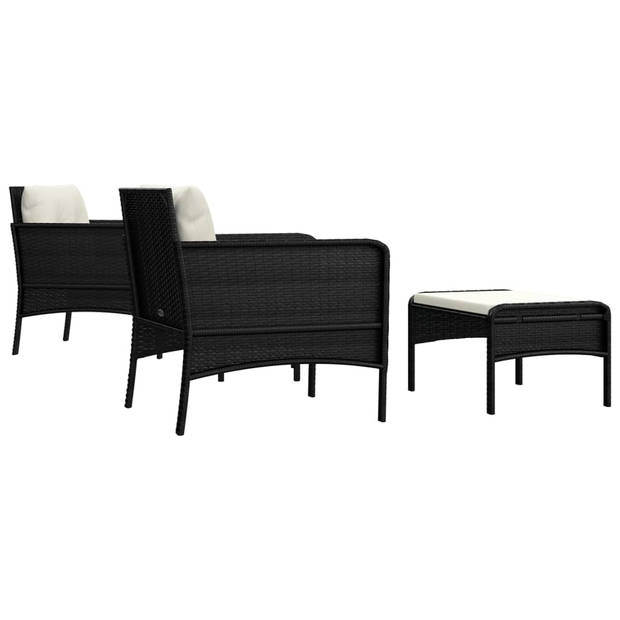 vidaXL 5-delige Loungeset met kussens poly rattan zwart