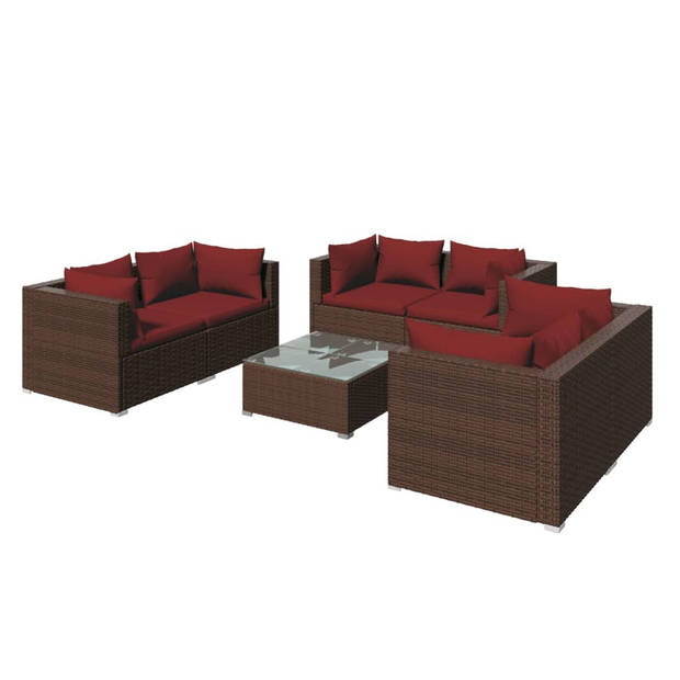 The Living Store Loungeset - trendy - tuinmeubelen - 70x70x60.5 cm - bruin - kaneelrood kussen