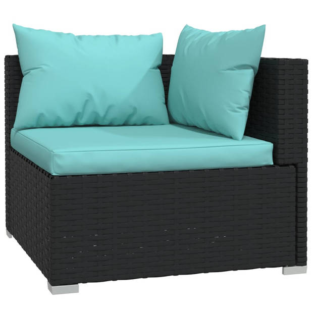 The Living Store Loungeset - Poly Rattan - 70 x 70 x 60.5 cm - Waterblauwe kussens