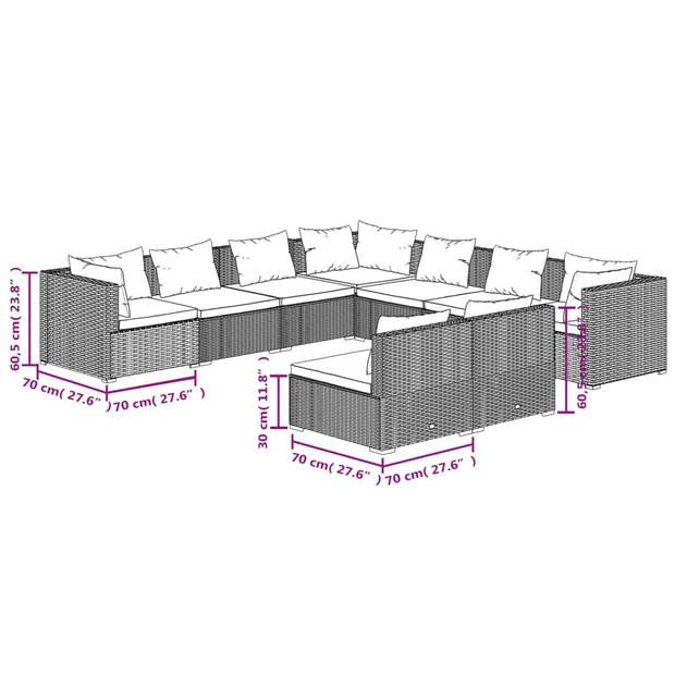 The Living Store Loungeset - Poly rattan - Bruin - 70x70x60.5 cm - Modulair design