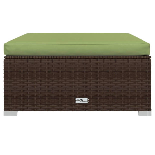 vidaXL Tuinvoetenbank met kussen 70x70x30 cm poly rattan bruin