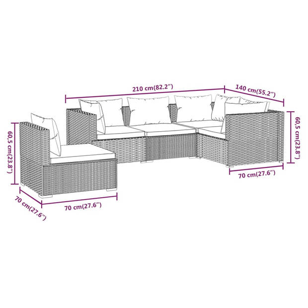 The Living Store Loungeset Tuinmeubel - Bruin - Modulair Design - Stevig Frame - Hoogwaardig Materiaal
