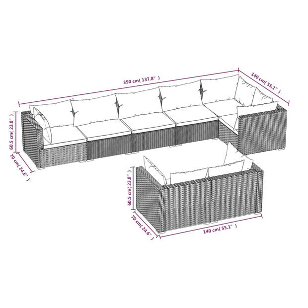 vidaXL 8-delige Loungeset met kussens poly rattan bruin