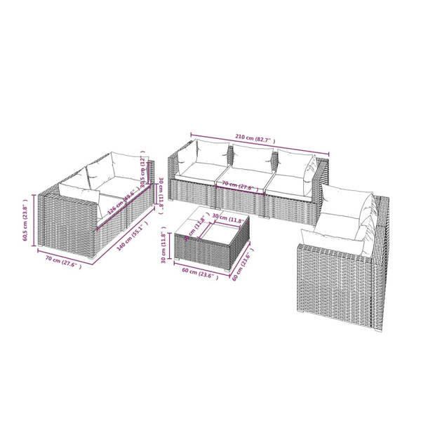 The Living Store Loungeset Hoekbank Grijs - 70x70x60.5 cm - Modulair design