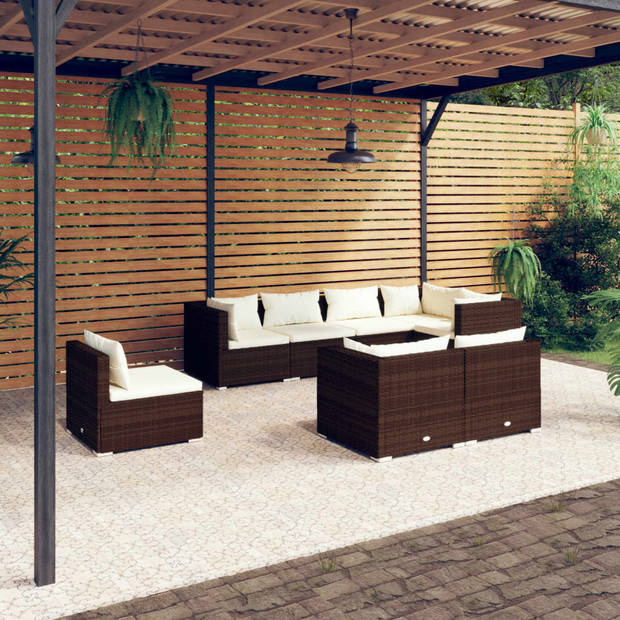 vidaXL 8-delige Loungeset met kussens poly rattan bruin