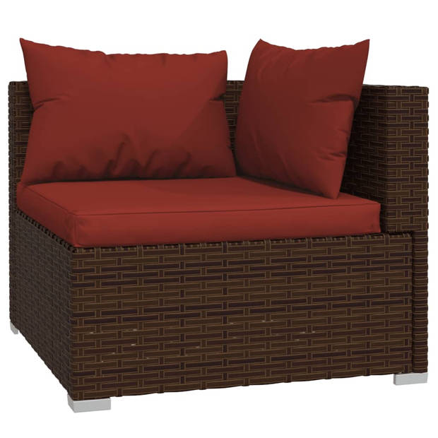 vidaXL 4-delige Loungeset met kussens poly rattan bruin