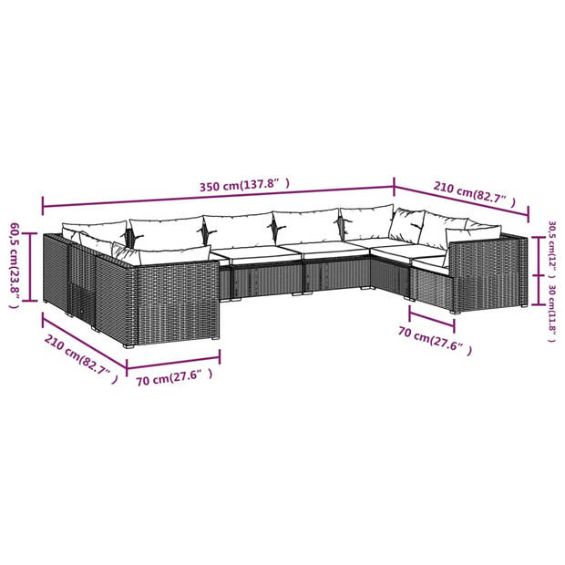The Living Store Tuinmeubelset - Bruin - Modulair Design - Waterbestendig - Stevig Frame - Comfortabele Kussens