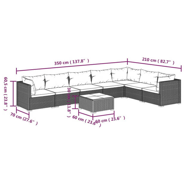 The Living Store Loungeset - Zwarte PE-rattan - Stevig frame - Modulair ontwerp - Comfortabele kussens