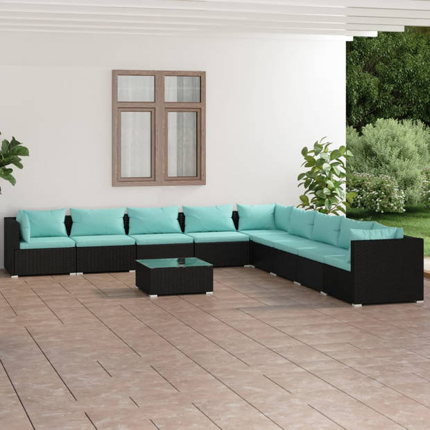 The Living Store loungeset - zwart - modulair ontwerp - waterdicht PE-rattan - comfortabele kussens - stevig frame -