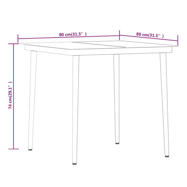 The Living Store Tuinmeubelset - naam - Tafel + 4 stoelen - 80x80x74 cm - Zwart PE-rattan - gepoedercoat staal en