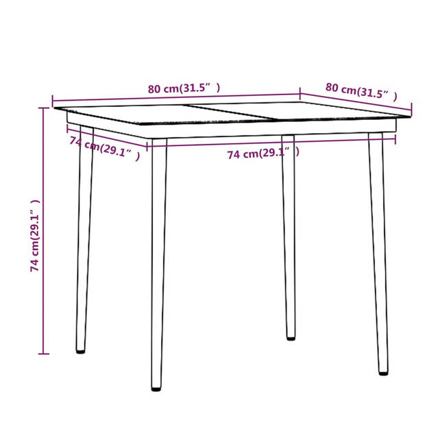 The Living Store Tuinmeubelset - Beige/Zwart - PE-rattan/Staal/Glas - 80x80x74cm (Tafel) - 53x58x84cm (Stoel)