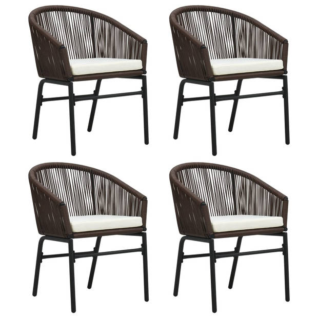The Living Store Tuinset - Zwart - Staal en Glas - 80 x 80 x 74 cm - Bruine stoel - Crèmewit kussen