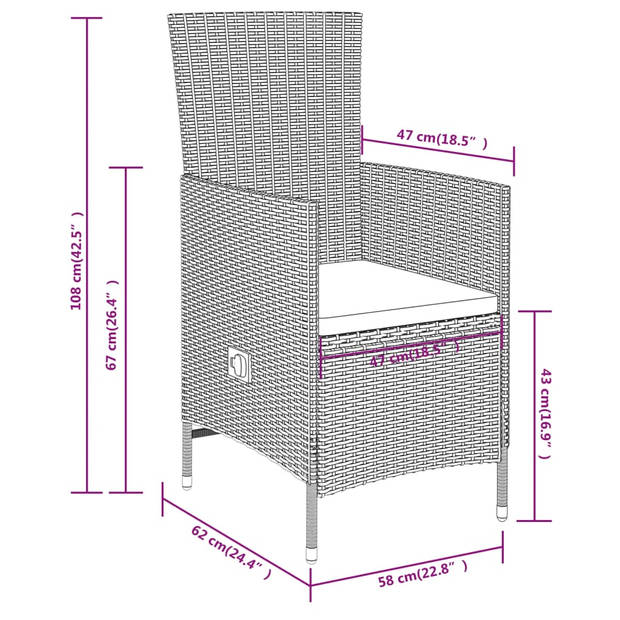 The Living Store Tuinmeubelset - PE-rattan Beige/Zwart - 80x80x74cm - Verstelbare rugleuning - Inclusief kussens