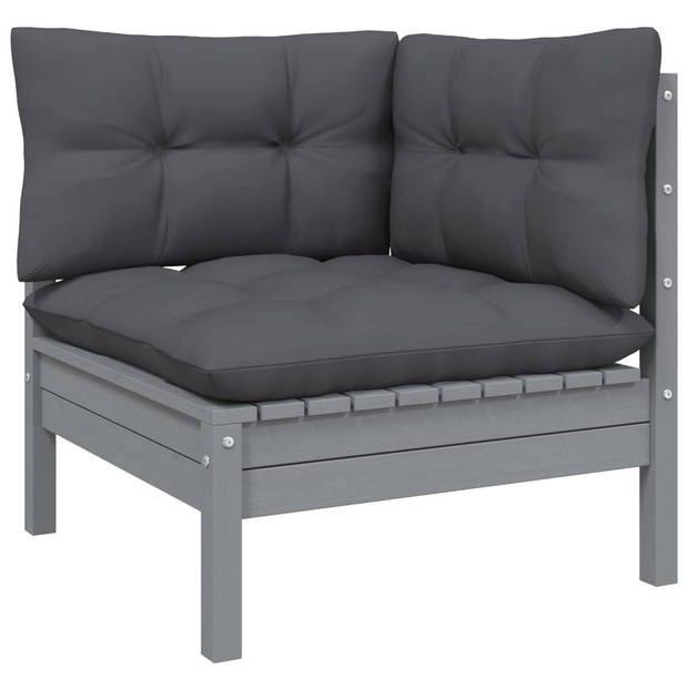 The Living Store Loungeset Grenenhout - Grijs - 63.5x63.5x62.5 cm - Inclusief kussens