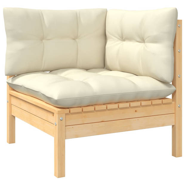 The Living Store Loungeset - Grenenhout - 63.5 x 63.5 x 62.5 cm - Crème kussen