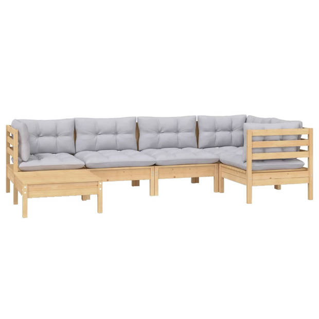 The Living Store Loungeset Grey Pine Wood Corner Sofa - 63.5x63.5x62.5 cm - Modular Design