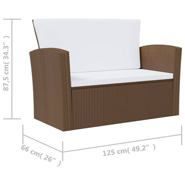The Living Store Loungeset Poly Rattan - Bruin - 4x tafel - 4x 2-zitsbank - 8x armstoel - 12x zitkussen - 12x