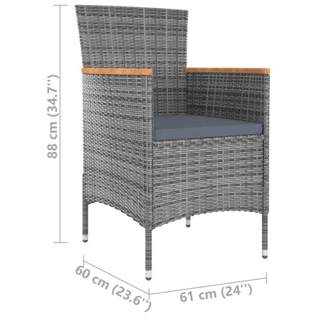 vidaXL 9-delige Tuinset met kussens poly rattan grijs