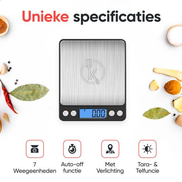 Kitchenwell digitale mini precisie keukenweegschaal - 0,1 tot 3KG 