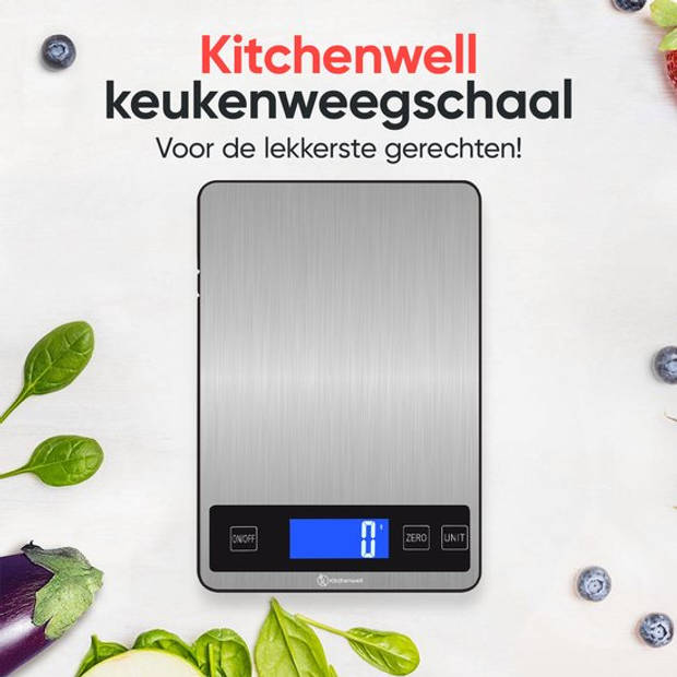 Kitchenwell Digitale Precisie Keukenweegschaal – 1gr - 10kg - Grijs