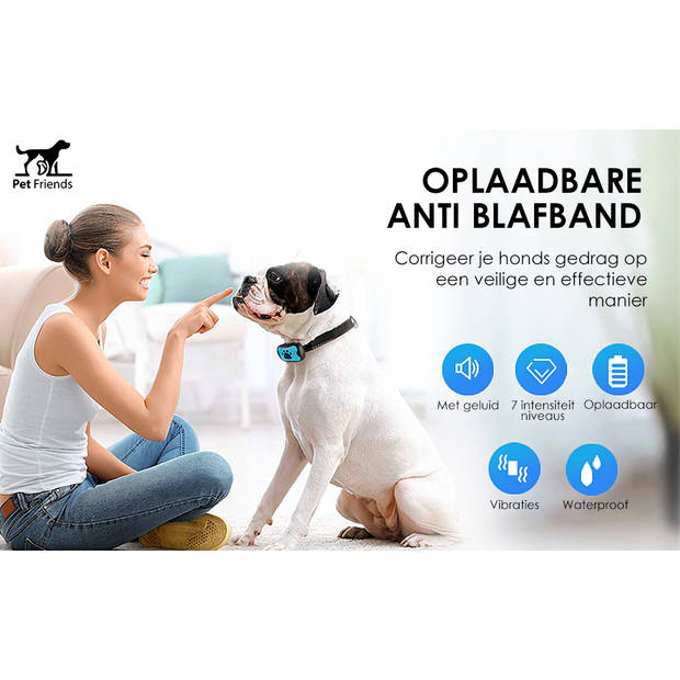 PetFriends Anti Blafband zonder schok - Incl. Hondenfluit - USB oplaadbaar - Anti Blaf apparaat - Opvoedingshalsband