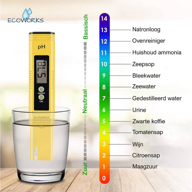 Ecoworks Digitale PH meter incl. Kalibratie & batterijen - Watertester - Zwembad/Aquarium/Grond Onderhoud - PH Strips