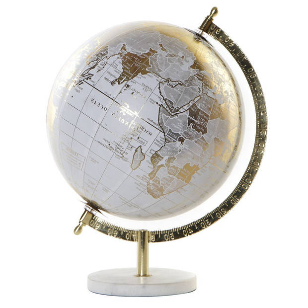 Decoratie wereldbol/globe goud op marmeren voet 22 x 30 cm - Wereldbollen