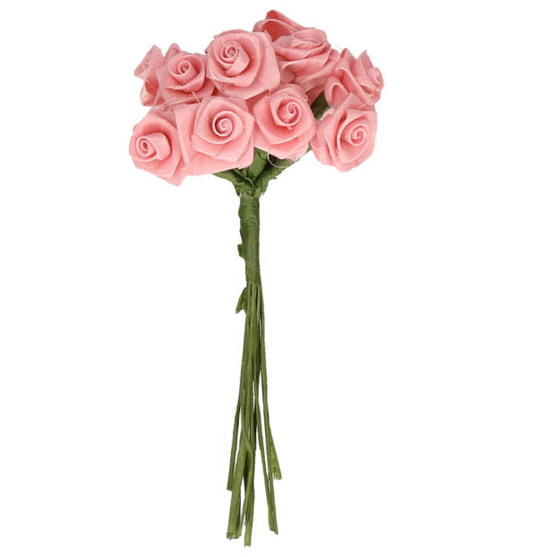 Rayher Decoratie roosjes satijn - bosje van 12 - roze - 12 cm - Hobbydecoratieobject