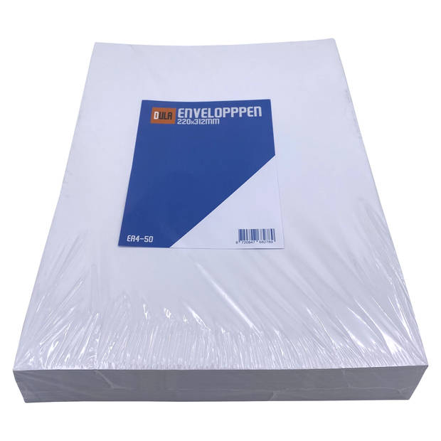DULA EA4 Enveloppen - Akte envelop - 220 x 312 mm - 50 stuks - Wit - zelfklevend met plakstrip - 120 gram
