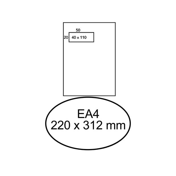 DULA EA4 Enveloppen - Akte envelop - Venster links - 220 x 312 mm - 50 stuks - Wit -zelfklevend met plakstrip - 120 gram
